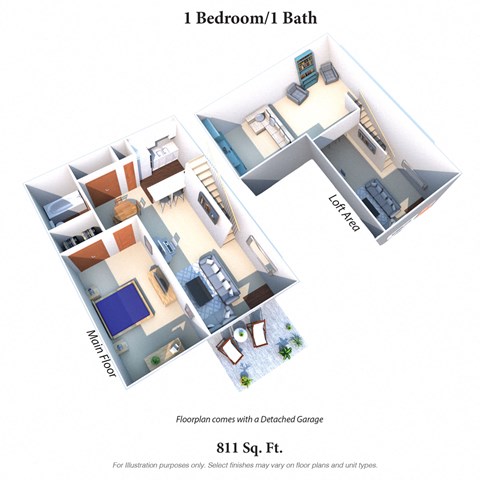 Floor plan for 1 bed, 1 bath, 824 sqft